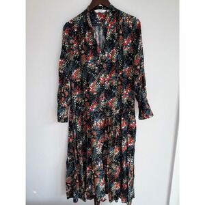 & Other Stories Floral‎ Midi Dress Women US 8 Black Drop Waist Side Slit Prairie
